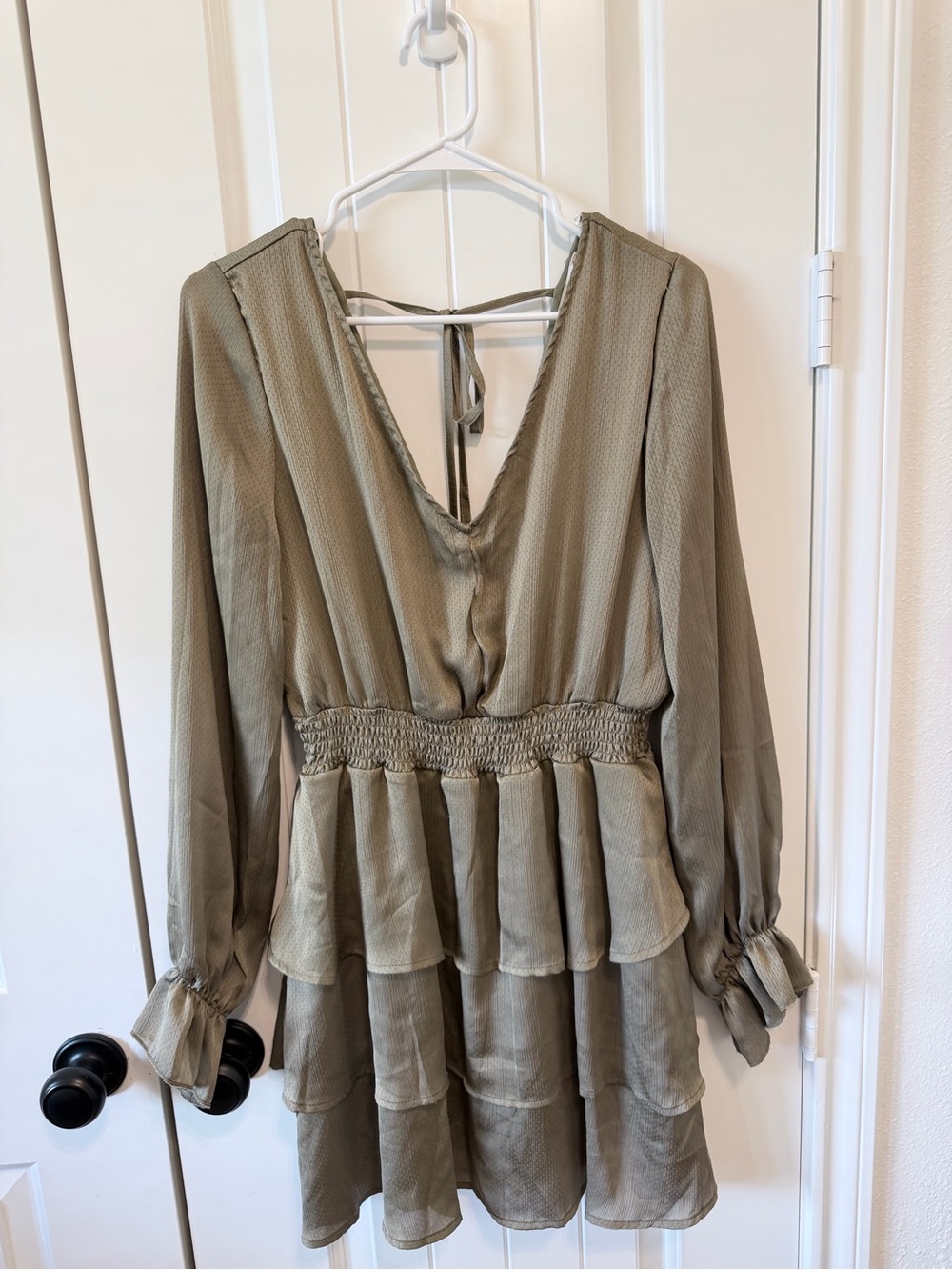 Altar’d State Olive Green Tiered Ruffle Mini Dress Size L Boho